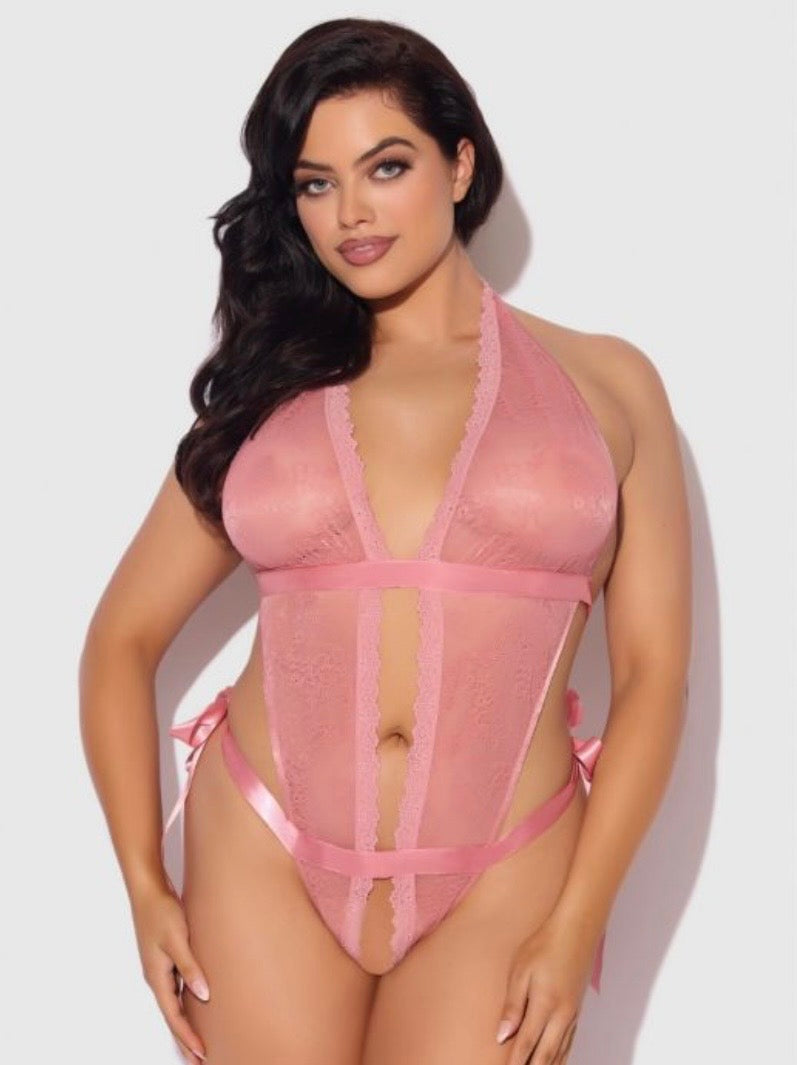 Kiki Lace & Satin Drop Off Teddy - Rose