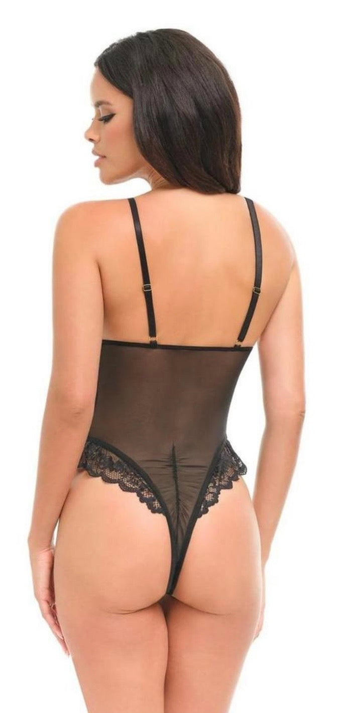Valentine Sheer Lace Teddy - Black